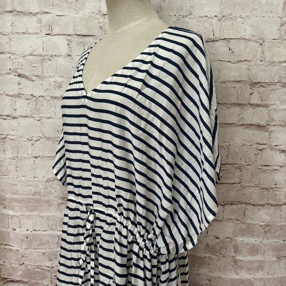 LANDS' END Womens White Navy Stripe Swim Cover-Up Modal Size Large 14-16 NEW $72 - Picture 3 of 5